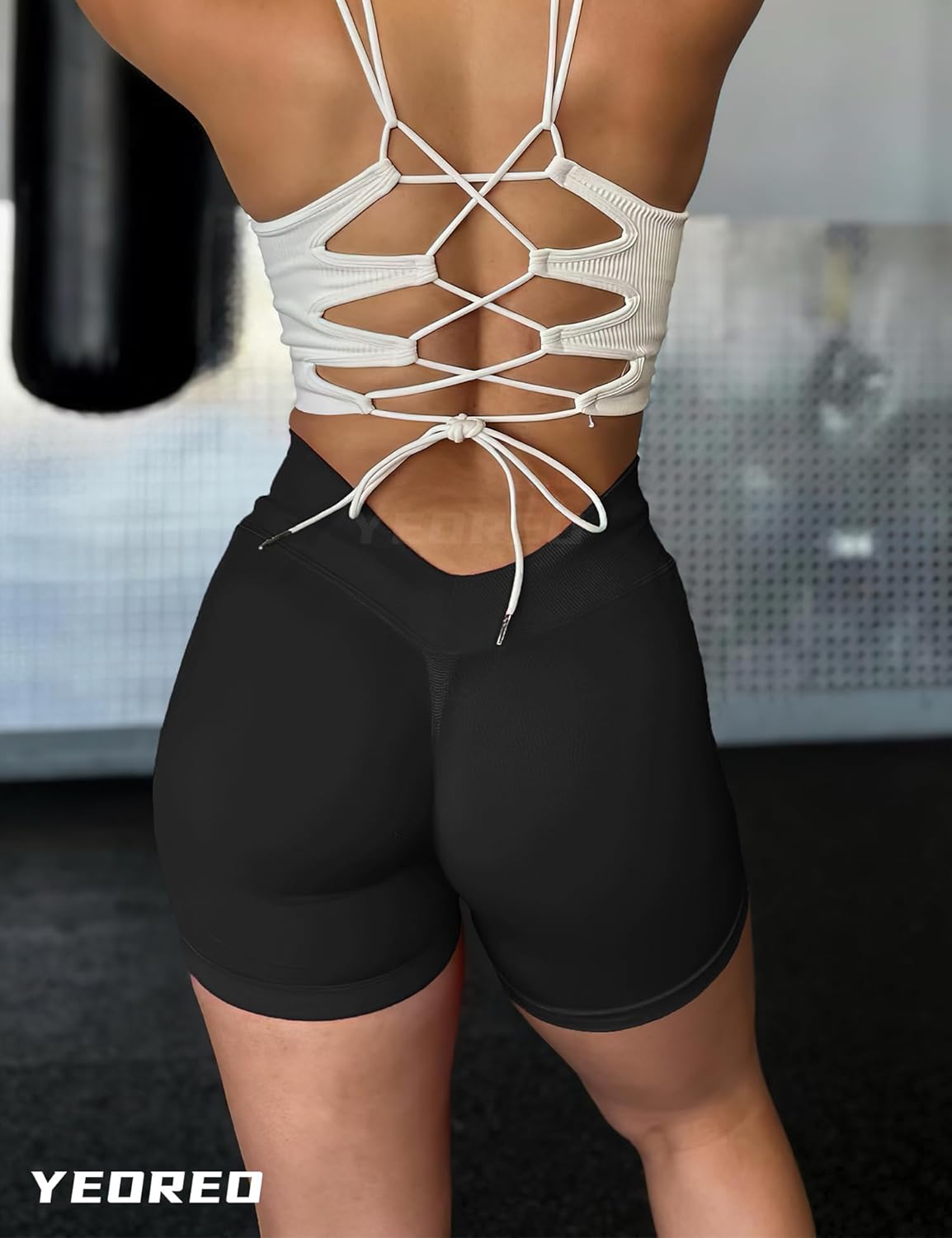 YEOREO Women's High Waisted Scrunch Shorts - V Back Gym Butt Lifting Seamless Design