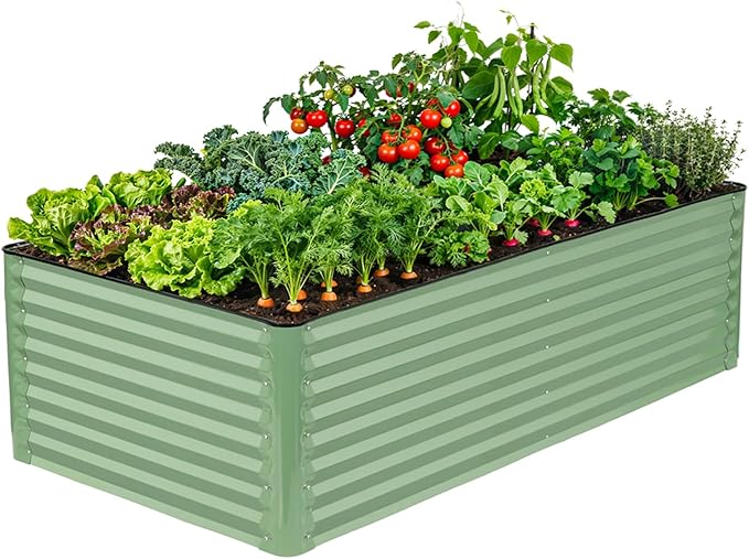 Galvanized Raised Garden Bed – 1 Pack 6x3x2 Ft Patented Leak-Proof Planter Box Outdoor Gardening Metal Raised Garden Beds Kits for Veggies, Herbs & Flowers (Green)