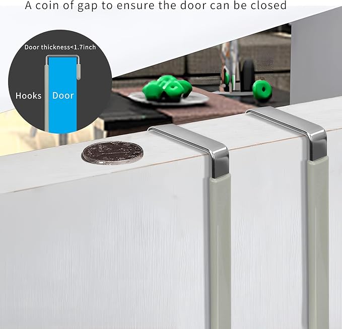 FYY Over The Door Hooks, 4 Pack Upgraded Long Door Hangers Hooks with Rubber Prevent Scratches Heavy Duty Organizer Hooks for Hanging Clothes, Towels, Hats, Coats, Bags Grey