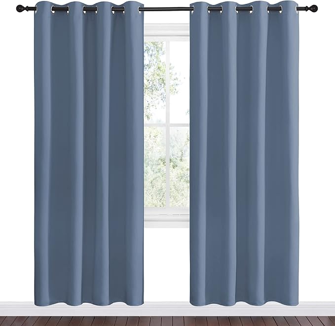 NICETOWN Stone Blue Room Darkening Curtain Panels 78" Length
