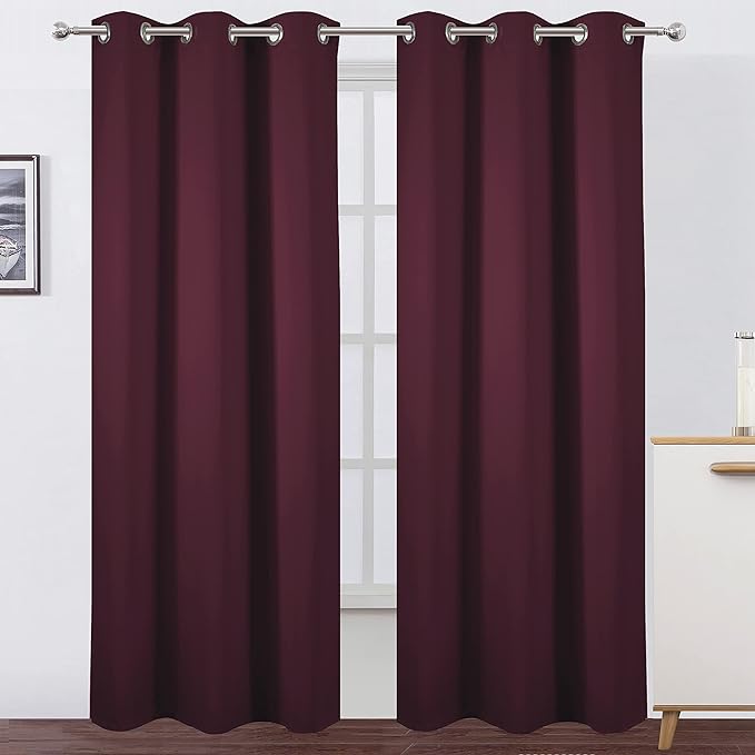 LEMOMO Burgundy Red Thermal Blackout Curtains/42 x 95 Inch/Set of 2 Panels Room
