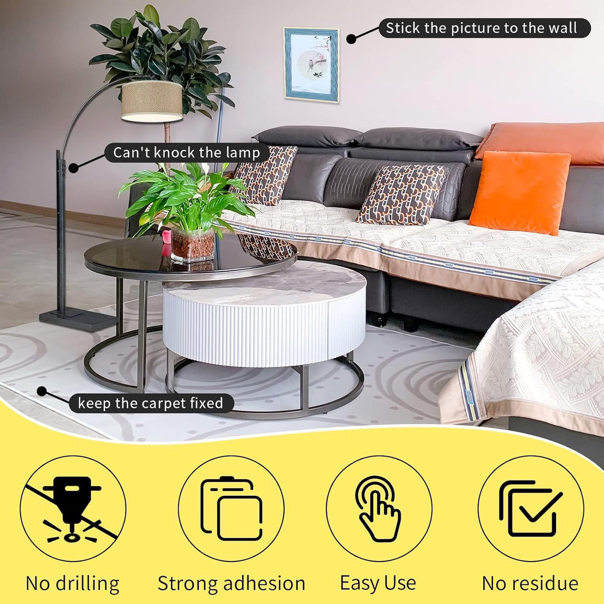 2Pack Double Sided Tape Heavy Duty, 2in x 66FT, Universal High Tack Strong Wall Adhesive with Fiberglass Mesh, Super Sticky Resistante Clear Tape, Easy Use Mounting Tape White