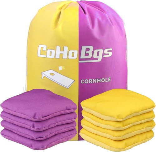 CoHoBgs Cornhole Bags Set - Professional Dual-Sided Slick & Stick Resin-Filled Bean Bags | Includes Carry Case