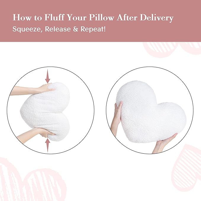 AELS Heart Shaped Pillow, Set of 2, Heart Decorative Throw Pillows, Boucle Love Cute Pillows 20 & 16 Inches, Valentines Day Decorations, Wedding Decor, Living Room Bedroom Nursery Decor, White