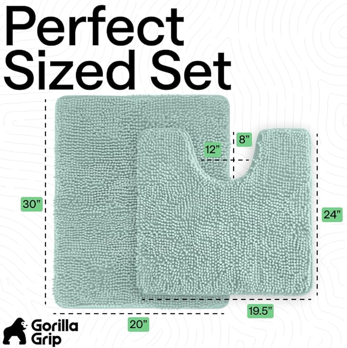 GORILLA GRIP Bathroom Rug Sets, Soft Chenille 2 Piece Area Rugs Set, Toilet Base Mat and 30x20 Carpet, Absorbent Microfiber Washable Mats Dry Quickly, Home Décor and Bath Room Accessories, Seablue