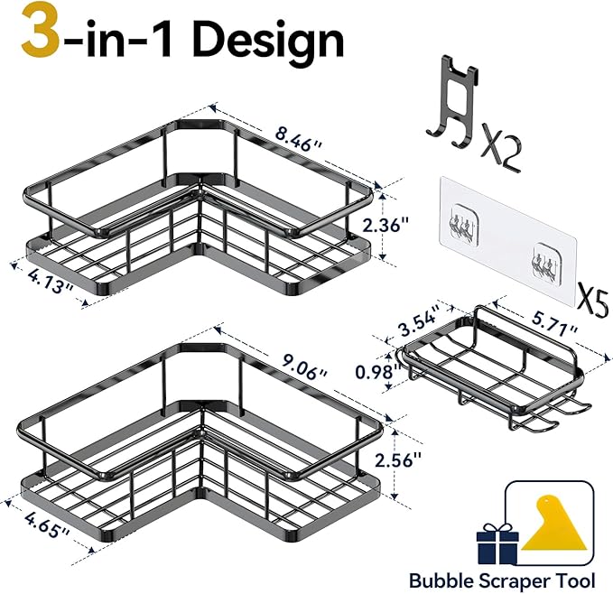 YASONIC Shower Caddy Corner, No Drilling Shower Organizer Corner