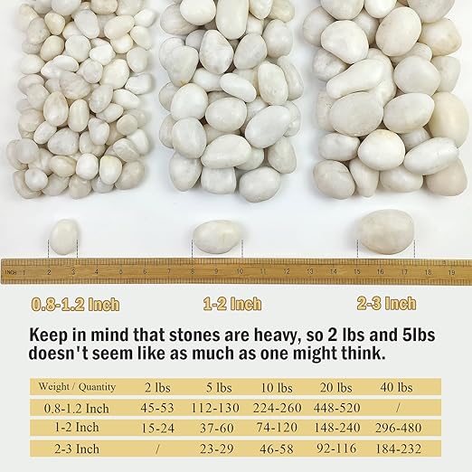 FANTIAN 5 lbs White River Rocks, Polished Pebbles for Indoor Plants, 1-2 inch Decorative White Stones for Plants Vase Aquarium Fish Tank and Outdoor Garden Landscaping Rocks