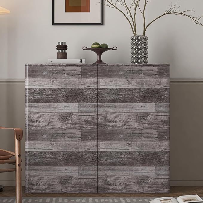 TANONE Wood Contact Paper Peel and Stick Wallpaper Gray, Self Adhesive