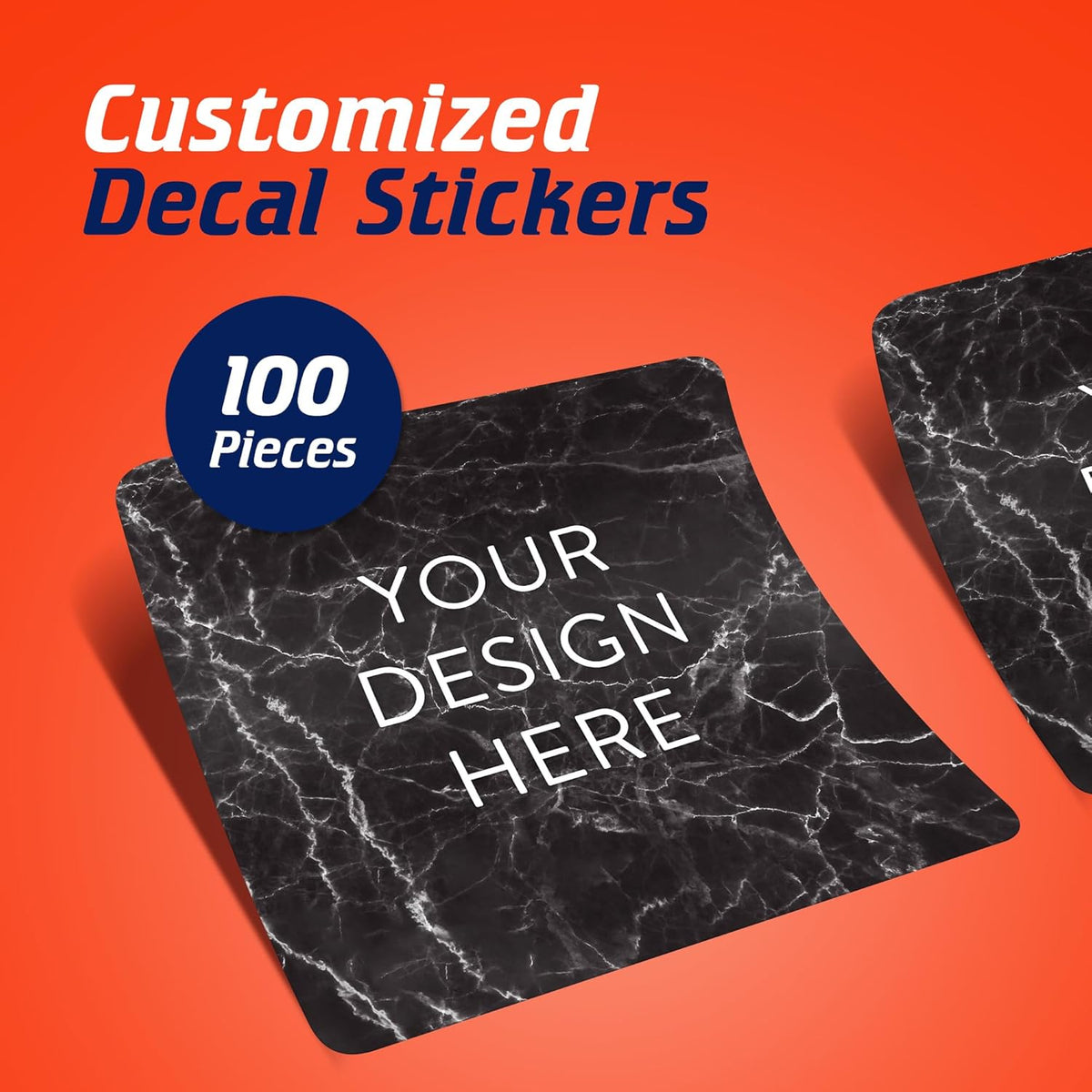 100 Custom Vinyl Stickers - Upload Your own Image, Text, Design, Logo - Personalized Logo Labels for Handmade, Packaging, Bottle, Jars, Candle, Brand Stickers (Black Marble, 1.5x1.5 Square)