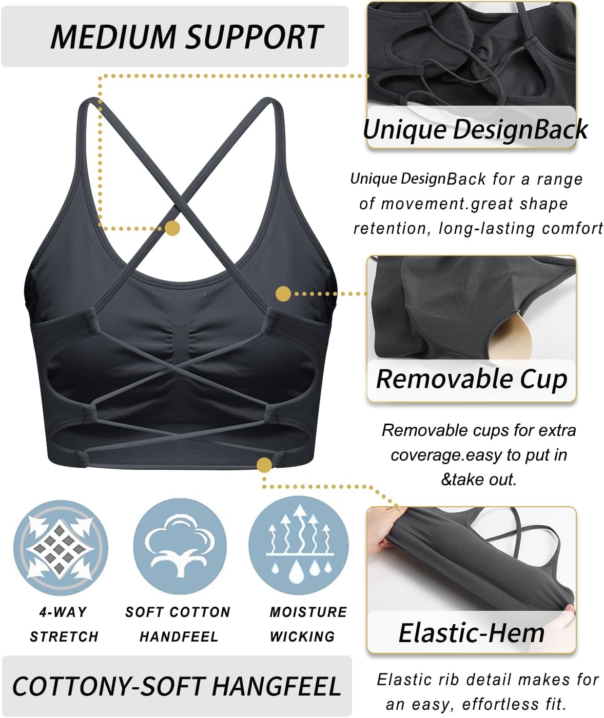Running Girl Sports Bra - Seamless Crisscross Back Design | Medium Support with Removable Pads