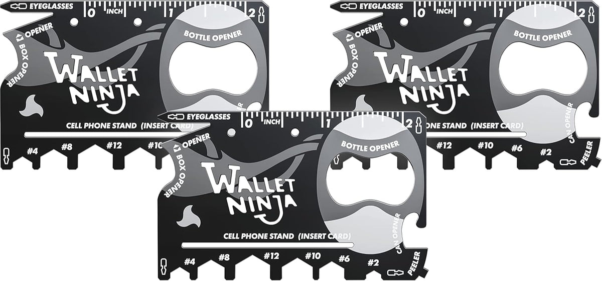 Wallet Ninja 18-in-1 Multitool Card – Versatile Credit Card Tool with Bottle Opener, Screwdrivers & Phone Stand – Black
