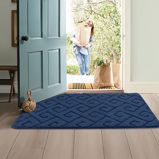 Walensee Indoor Doormat, Front Door Mat for Entrance (24"x35"Navy Blue) Machine Washable Entryway Rug, Non Slip Trapper Door Rugs Absorbent Dirt Low Profile Shoes Scraper Inside Floor Mats