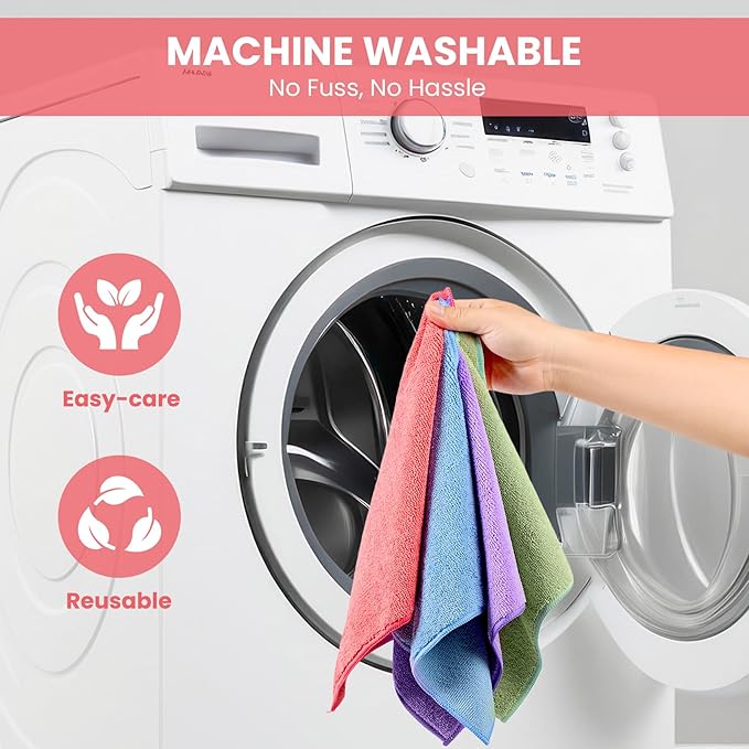 Microfiber Cleaning Cloth, 12 Pack Assorted Color Cleaning Rags for Housekeeping, Colorful Reusable Microfiber Towels for Car, Kitchen, Bathroom and Household Cleaning Supplies, 11.8"X11.8"