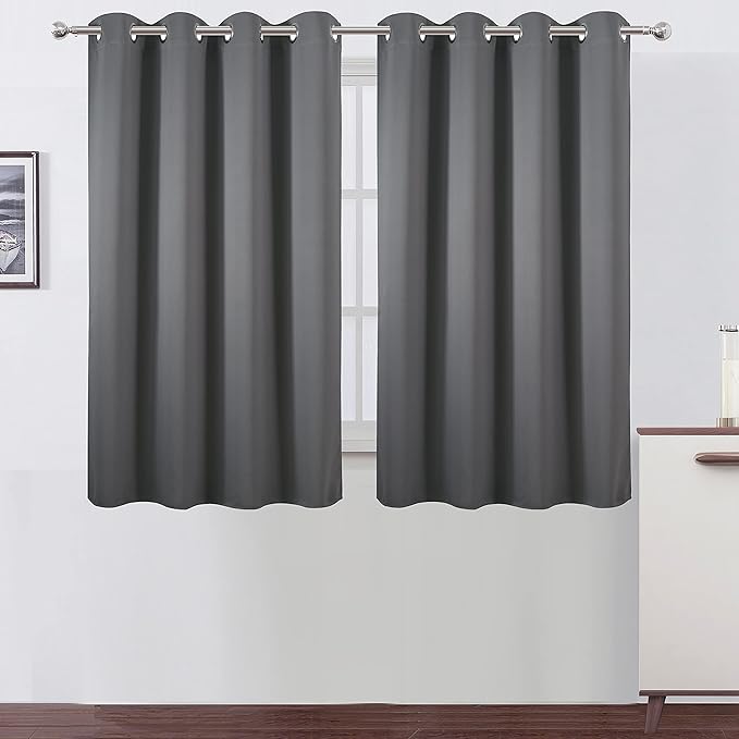 LEMOMO Frost Grey Blackout Curtains/52 x 45 Inch Length Kids Curtains/Set of 2