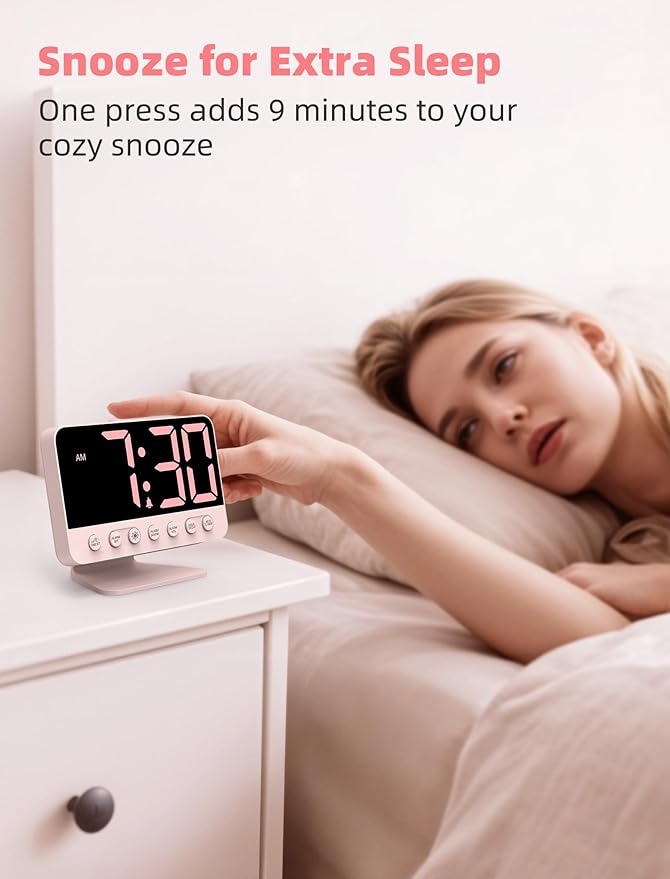 Odokee Digital Alarm Clocks for Bedrooms: Large Bold Number 5 Brightness Dimmer