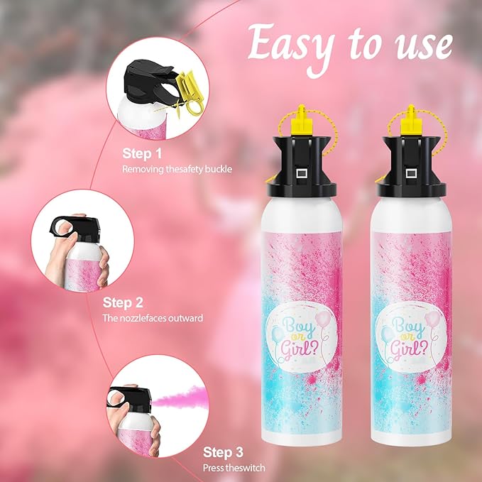 Gender Reveal Fire Extinguisher Color Blasters: 2 Pcs Pink Blaster Only for Baby Girl with Pink Smoke, Confetti Power Cannon for Gender Reveal Party
