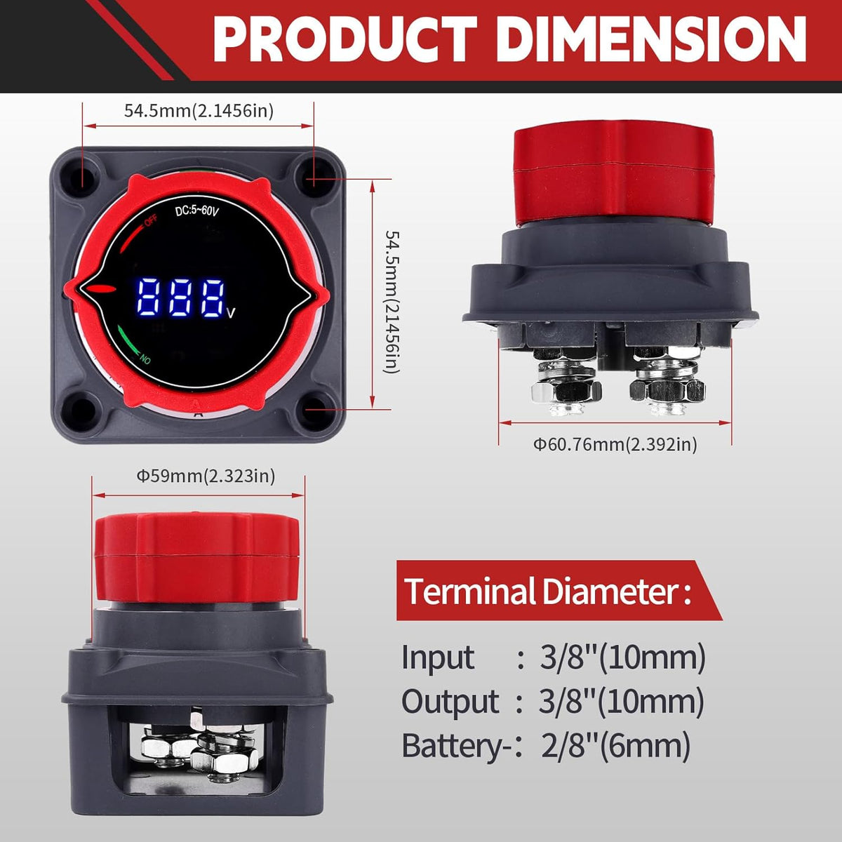 AWBLIN Battery Disconnect Switch - Upgrade Voltmeter Master Isolator for Marine, RV, Truck, and Car (DC 5-60V)