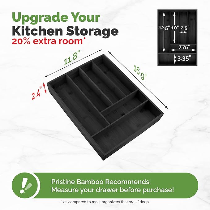 silverware tray organizer?€? Flatware Utensil Cutlery Silverware Holder for Drawer ?€? Small Extra-Deep Wooden Kitchen Drawer Organizer Divider for Spoons Forks Knives (6-Slots, Black)