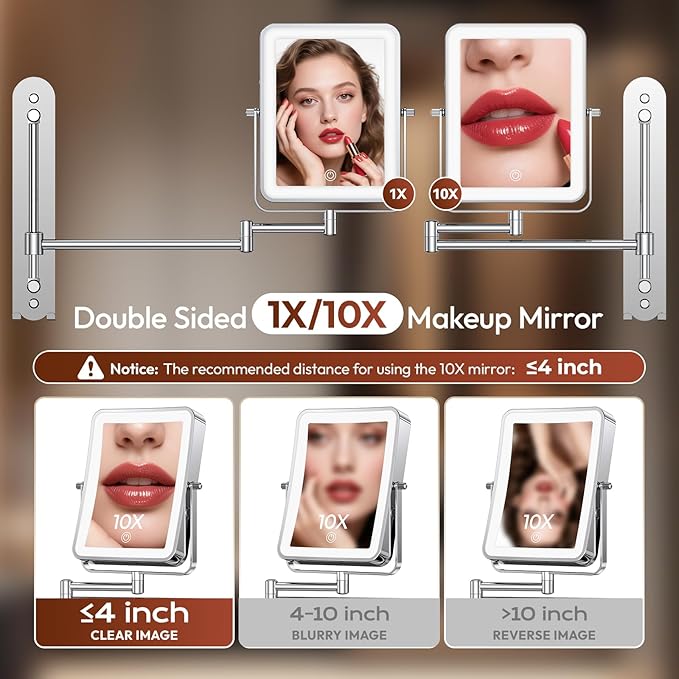 Height Adjustable Wall Mounted Lighted Makeup Mirror