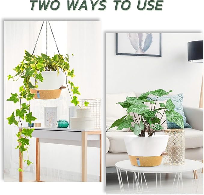 ZMTECH 2 Pack 10 Inch Hanging Planters for Indoor Plants, Modern White Hanging Planter with Visible Water Level Window & Metal Chain, Decorative Plant Hanger Indoor for Spring Balcony Decor