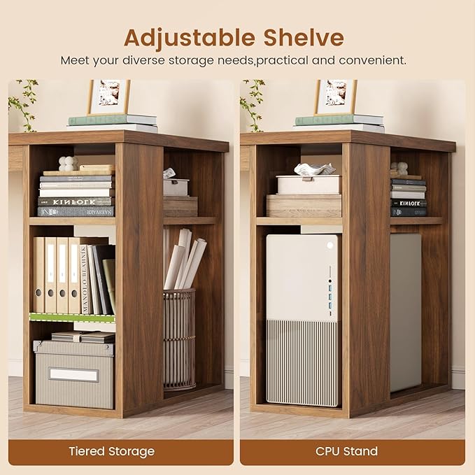 SEDETA 55.1" Executive Office Desk with 3 Drawers, Farmhouse Computer Desk with File Drawer & Storage Shelves, Home Office Desk with Power Outlet for Home Office, Brown