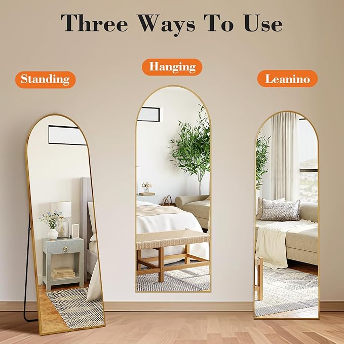 Sweetcrispy 56"x15" Arched Full Length Mirror, Leaning or Standing Full Body
