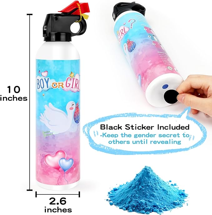Gender Reveal Fire Extinguisher, 2 Pack Baby Boy Gender Reveal Ideas Party Decor, Biodegragable Gender Reveal Party Supllies (Large)