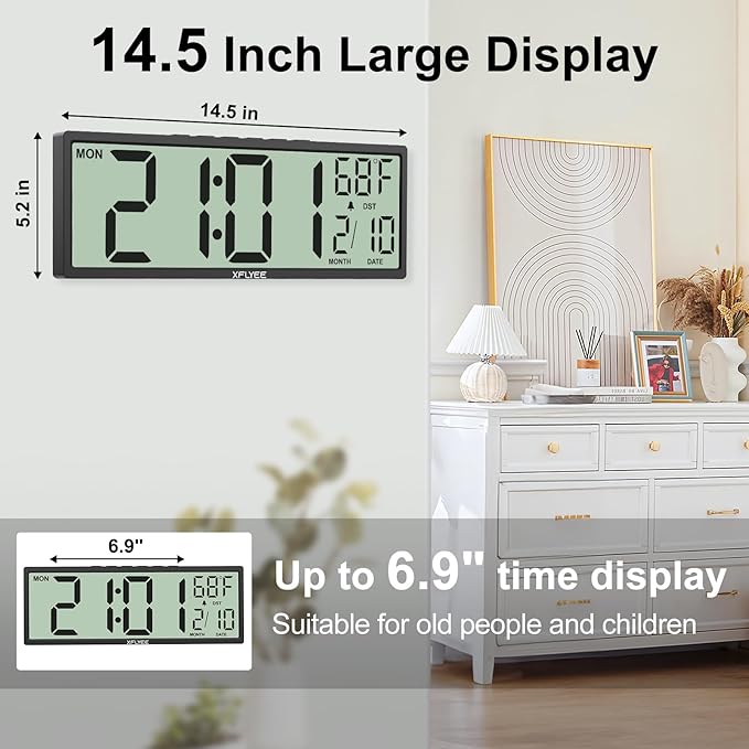 14.5'' Large Digital Wall Clock Battery Operated