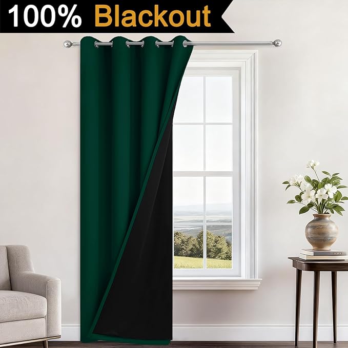 Yakamok 100% Blackout Curtains 96 Inches Long, 2 Thick Layers Heat and Full