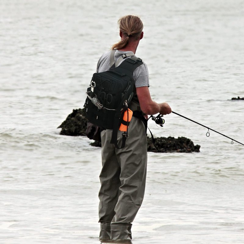Aertiavty Compact Fishing Tackle Bag, Fishing Bag with Tackle Box and Rod Holder Outdoor Sport Fishing Backpack