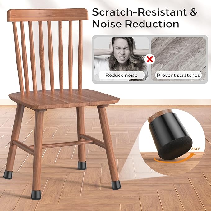 24 PCS Silicone & Felt Chair Leg Floor Protectors for Hardwood Floors - Furniture Pads, Chair Leg Covers/Cups - No Noise & Scratch-Proof - Round S (Fits 13/16"-1" / 20-25mm), Black