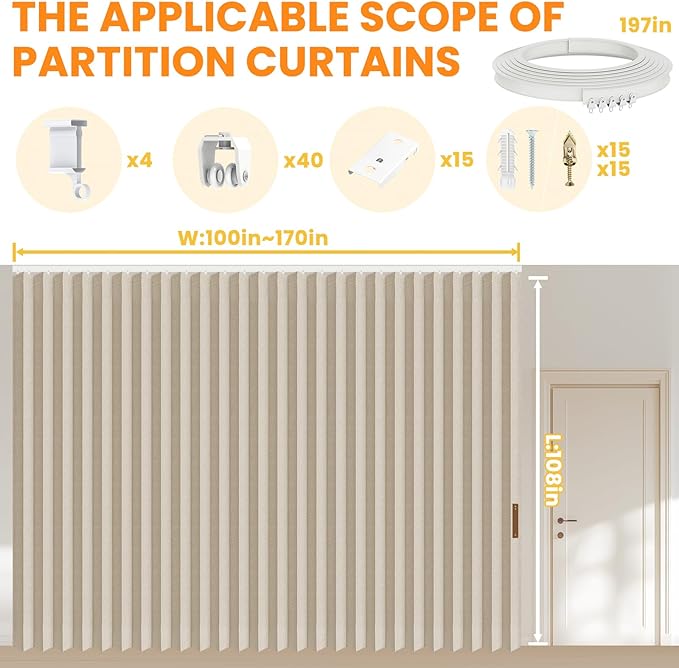 100% Blackout Room Divider Curtains Ceiling Curtain Track Sets Blackout