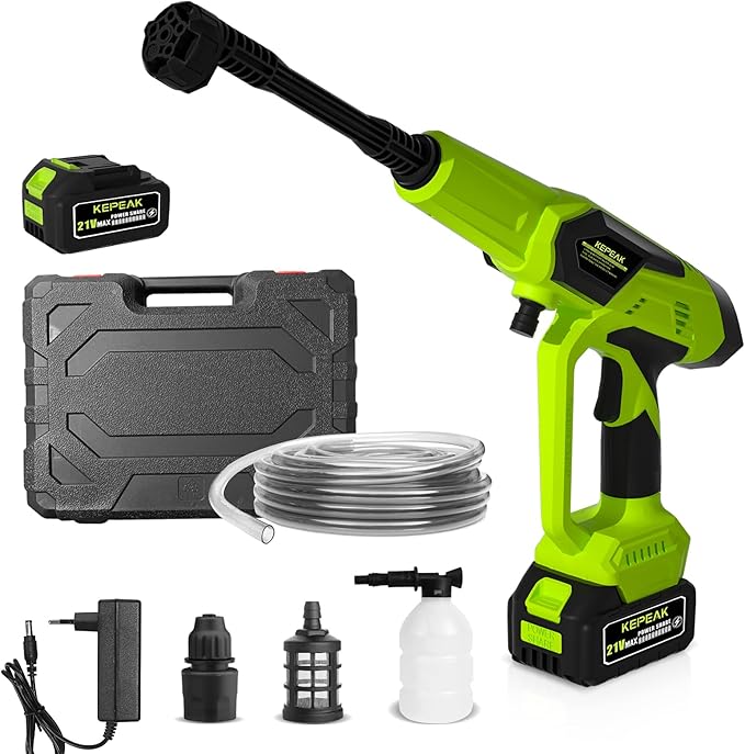 KEPEAK Cordless Pressure Washer, 1450PSI Portable Power Washer with 6-in-1 Nozzle, 21V Hand Held Pressure Washer with Battery, Electric Power Cleaner for Car, Garden, Home