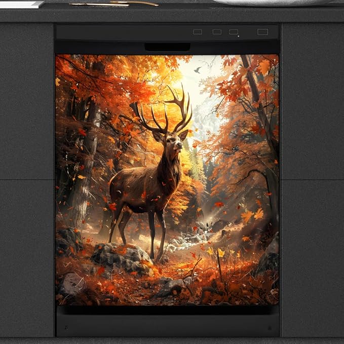 Autumn Forest Deer Dishwasher Magnet Cover for The Front Magnetic Dishwasher Door Covers Dish Washer Sticker Wrap Home Decorative Appliances Panel Decal Kitchen Decor 23" x 26" (Magnetic)