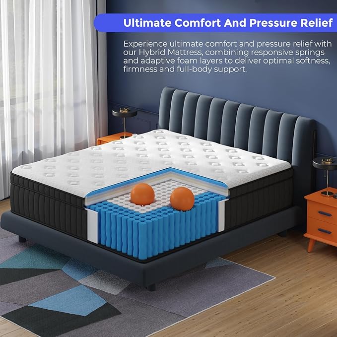 Full Size Mattress, 12 Inch Full Mattress in a Box with Gel Memory Foam and Pocket Spring, Medium Firm Feel, Cooler Sleep & Pressure Relief, 54 * 75 * 11, 120 Nights Risk-Free Trial