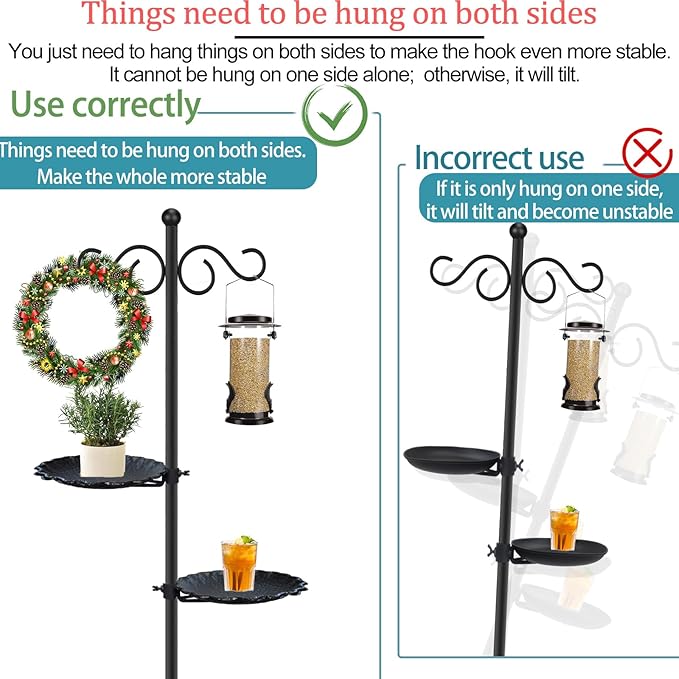 Upgraded 74" Shepherd's Hook for Bird Feeder，Floor Hanging Plant，Wind Chime Stand, Waterproof Metal & Adjustable-Height Standing Pole Holder for Lantern and Wreath, Indoor & Outdoor（2 Placement Racks)