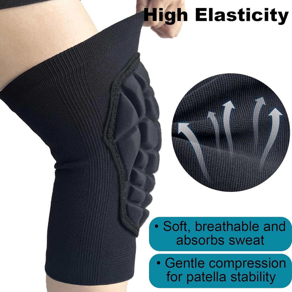 Skiennix Knee Pads - Soft Elastic Compression Sleeves for Skating, Soccer, Yoga | Breathable Black, Large