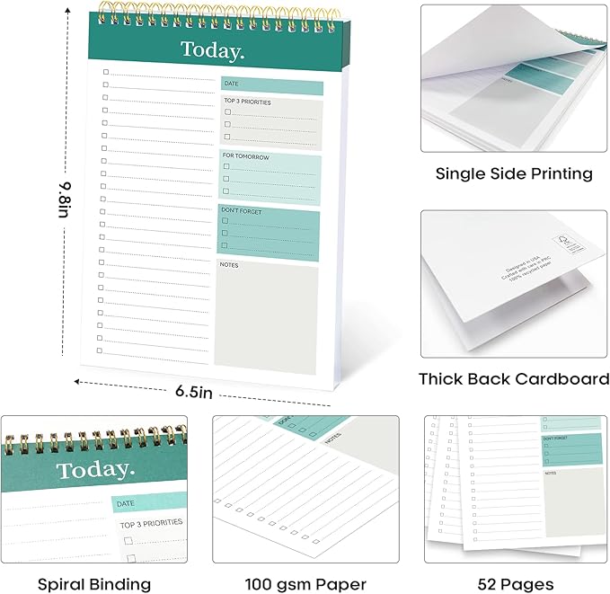 Taja To Do List Notepad - To Do List Notebook for Work with 52 Sheets, 9.8" x 6.5", Undated Daily Planner Perfect for Daily Tasks and Goal Setting, Notepad Suitable for Office, Home & School - Greenery Sway
