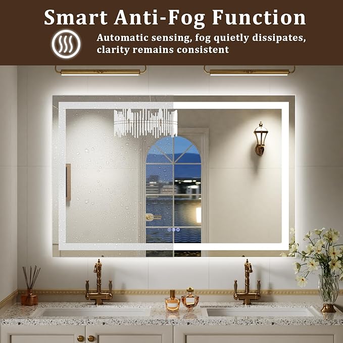 LED Bathroom Mirror with Lights, Backlit + Front Lit, 3 Color Modes, Memory