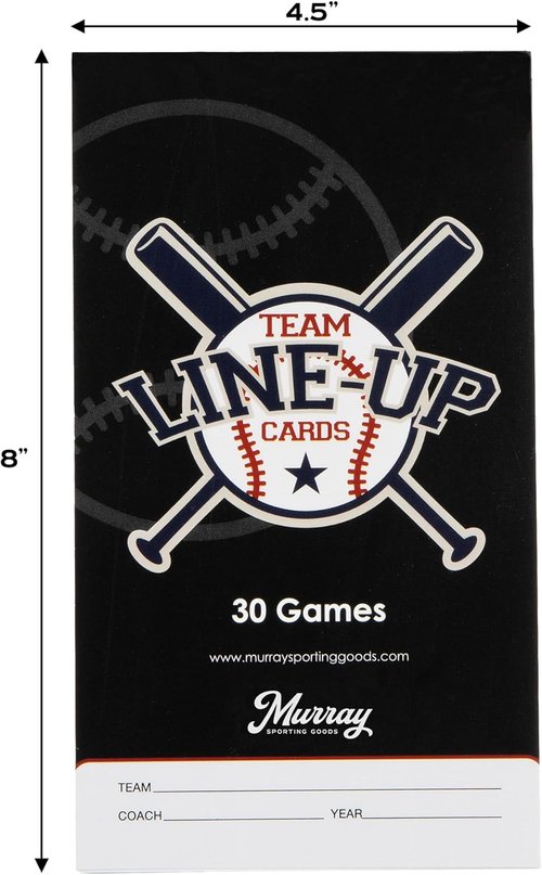 Murray Sporting Goods Baseball Lineup Cards - 30 Games with 16 Player Roster Sheets | 4-Part Carbon Copies