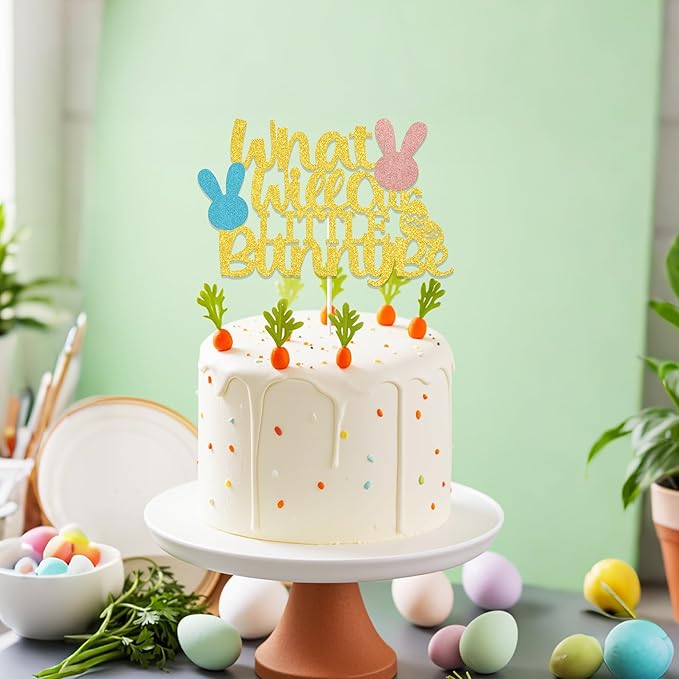 What Will Our Little Bunny Be Cake Topper, Bunny Baby Shower Decorations, Easter Theme General Reveal Party Cake Decoration, A Little Bunny is on the Way Baby Shower Supplies Gold Blue & Rose Gold