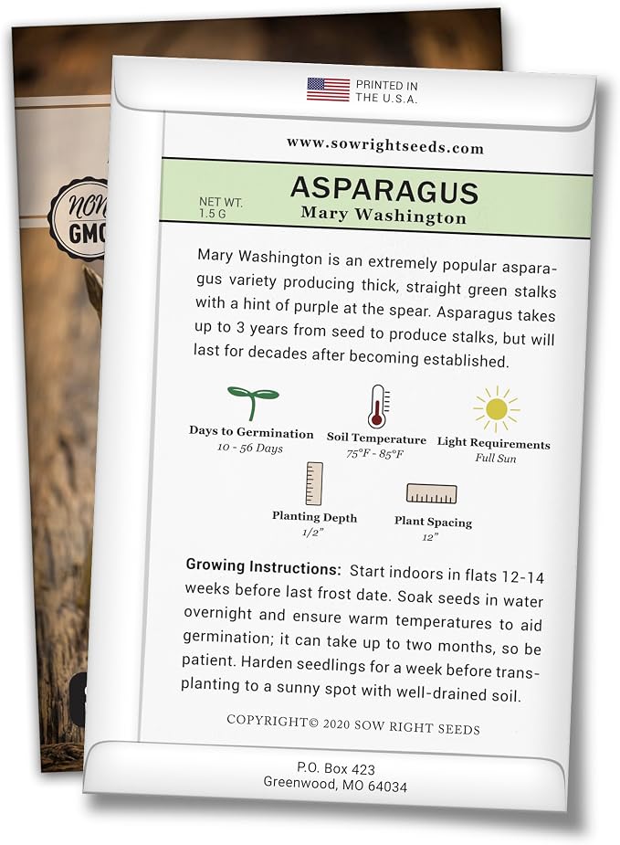 Sow Right Seeds - Mary Washington Asparagus Seed for Planting - Non-GMO Heirloom Packet with Instructions to Plant an Outdoor Home Vegetable Garden - Classic Perennial Stalks with Hearty Flavor (2)