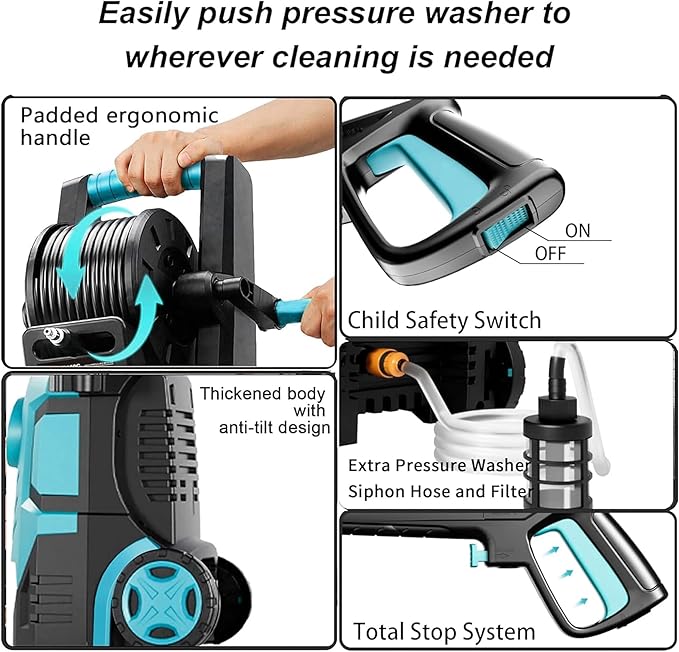 2026new Pressure Washer 5000PSI with Adj-8-Level Touch Screen, 34" Tall Power Washer, 4 Quick Connect Nozzles, Inlet Hose&Filter&500mlFoam Cannon for Cars/Fences/Driveways,Blue