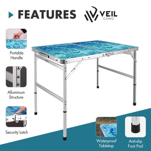 VILLEY Folding Camping Table 3FT, Adjustable Height Portable Aluminum Table with Handle, Lightweight Foldable Table for Outdoor Picnic BBQ Travel Camping Indoor Use