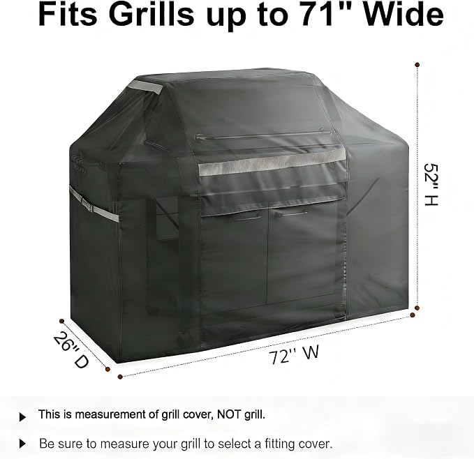 72 Inch Waterproof BBQ Grill Cover - UV Fade Resistant Heavy Duty Black Cover, Outdoor Patio Grill Cover for Weber Char-Broil Nexgrill