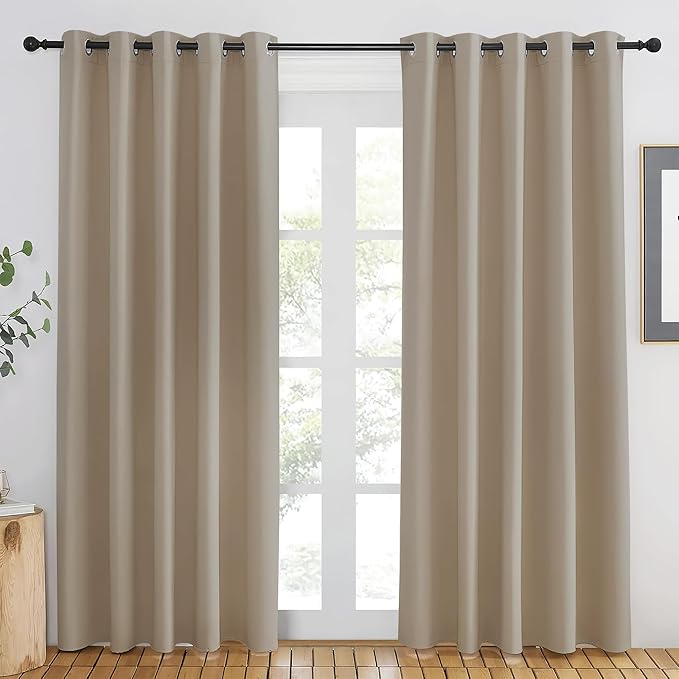 NICETOWN Taupe Blackout Curtains 84 inch Length, Grommet Top Room Darkening