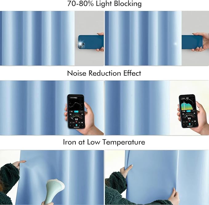 MIULEE Sky Blue Back Tab Blackout Curtains 84 Inch Length 2 Panels Set
