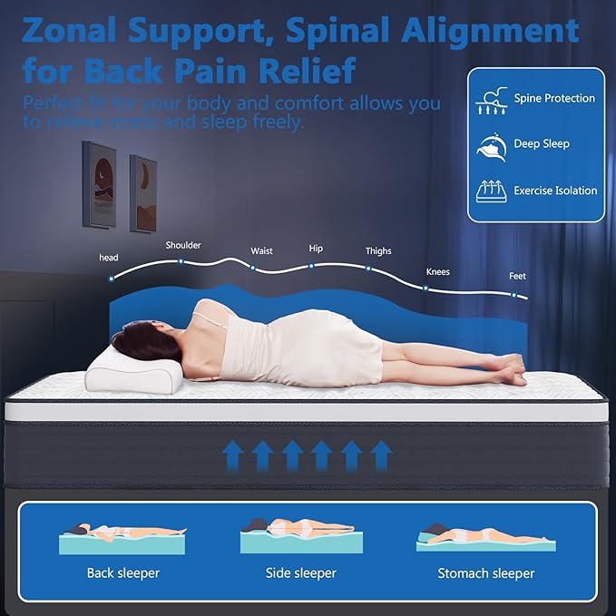 COOLMI Full Size Mattress, 12 Inch Hybrid Memory Foam Mattress in a Box, Pressure Relief for Back Support, Medium Firm, Individually Pocket Springs, 100-Night Trial & CertiPUR-US Certified, Grey Full