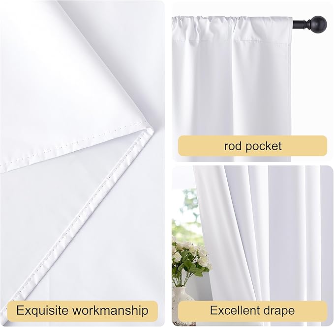 NICETOWN Bedroom 100% Blackout Curtains, 2 Panels, 42 by 72, Snow White