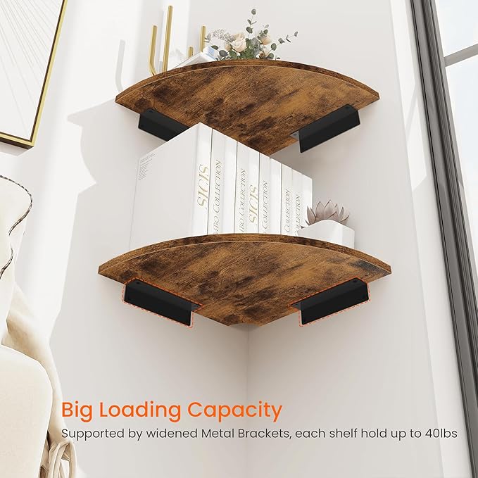 Homode Corner Wall Shelf, 12 Inch Wide Round Corner Floating Shelves
